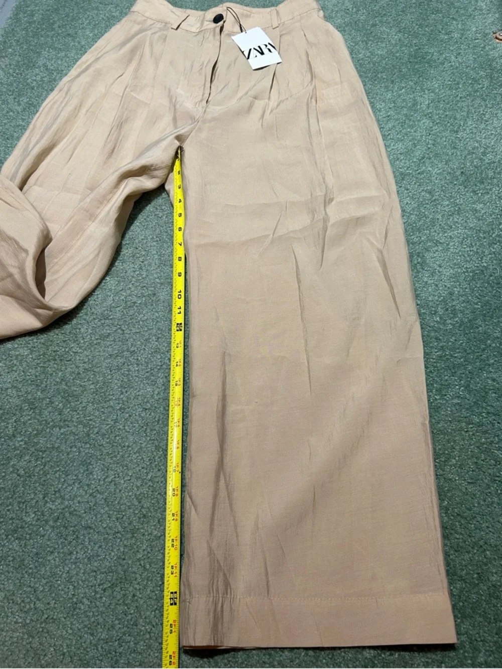 NWT Zara High Waisted Pleated Wide-Leg Linen-Blend Trousers - Beige
